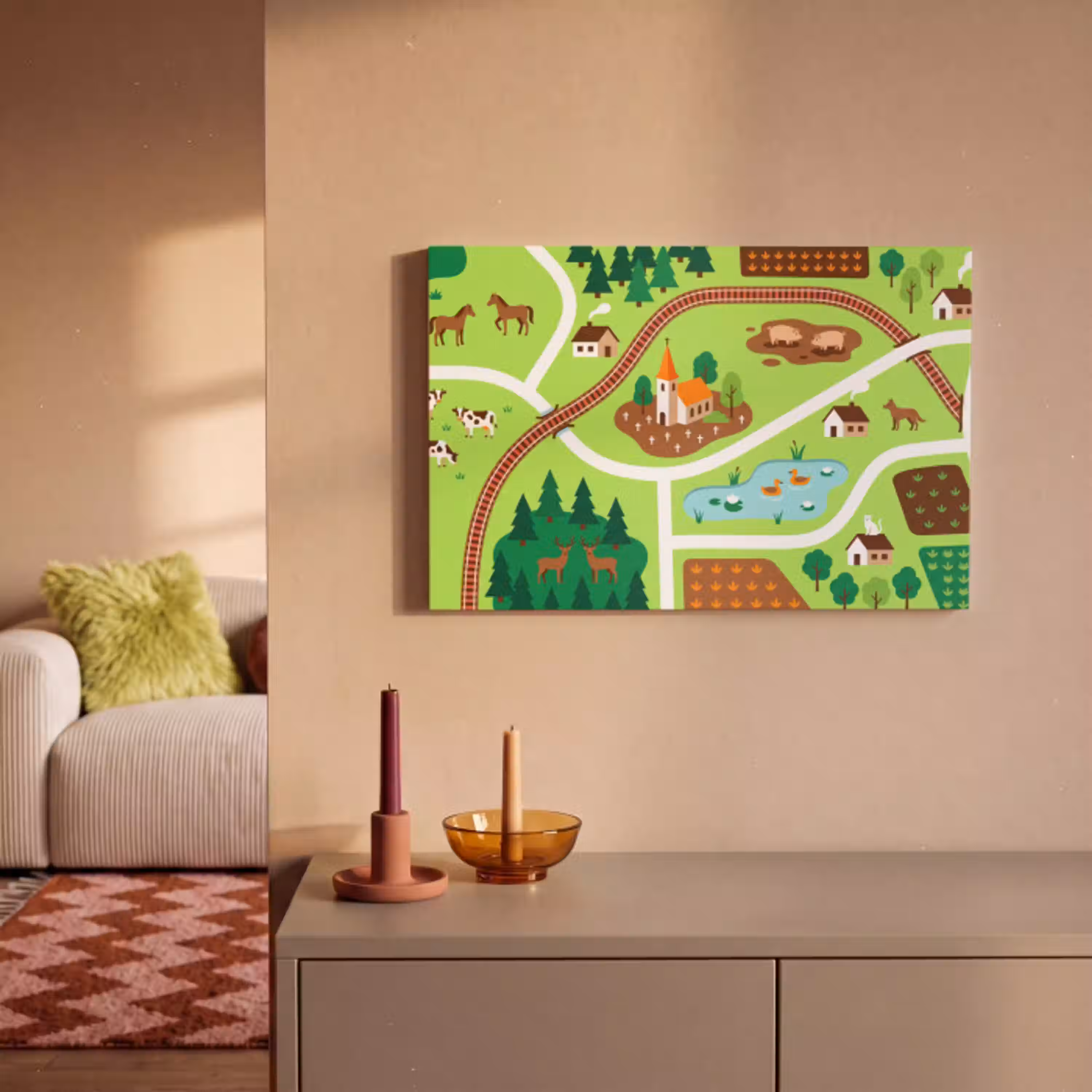 Platteland - Dieren - Illustratie canvas 2cm klein -sfeer1