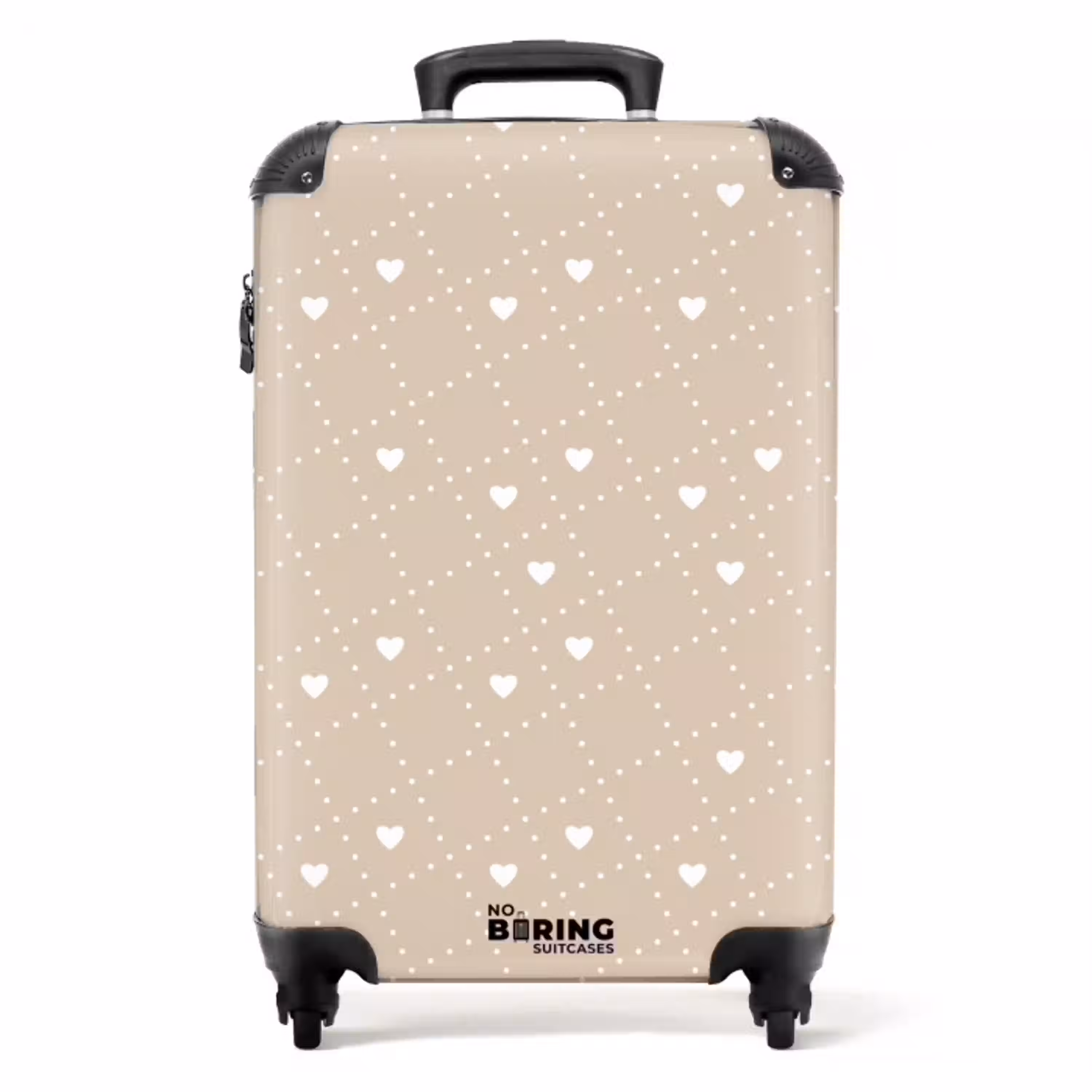 Beige achtergrond met witte hartjes NBS - Handbagage koffer - Volwassenen Unisex middel -productfoto_recht