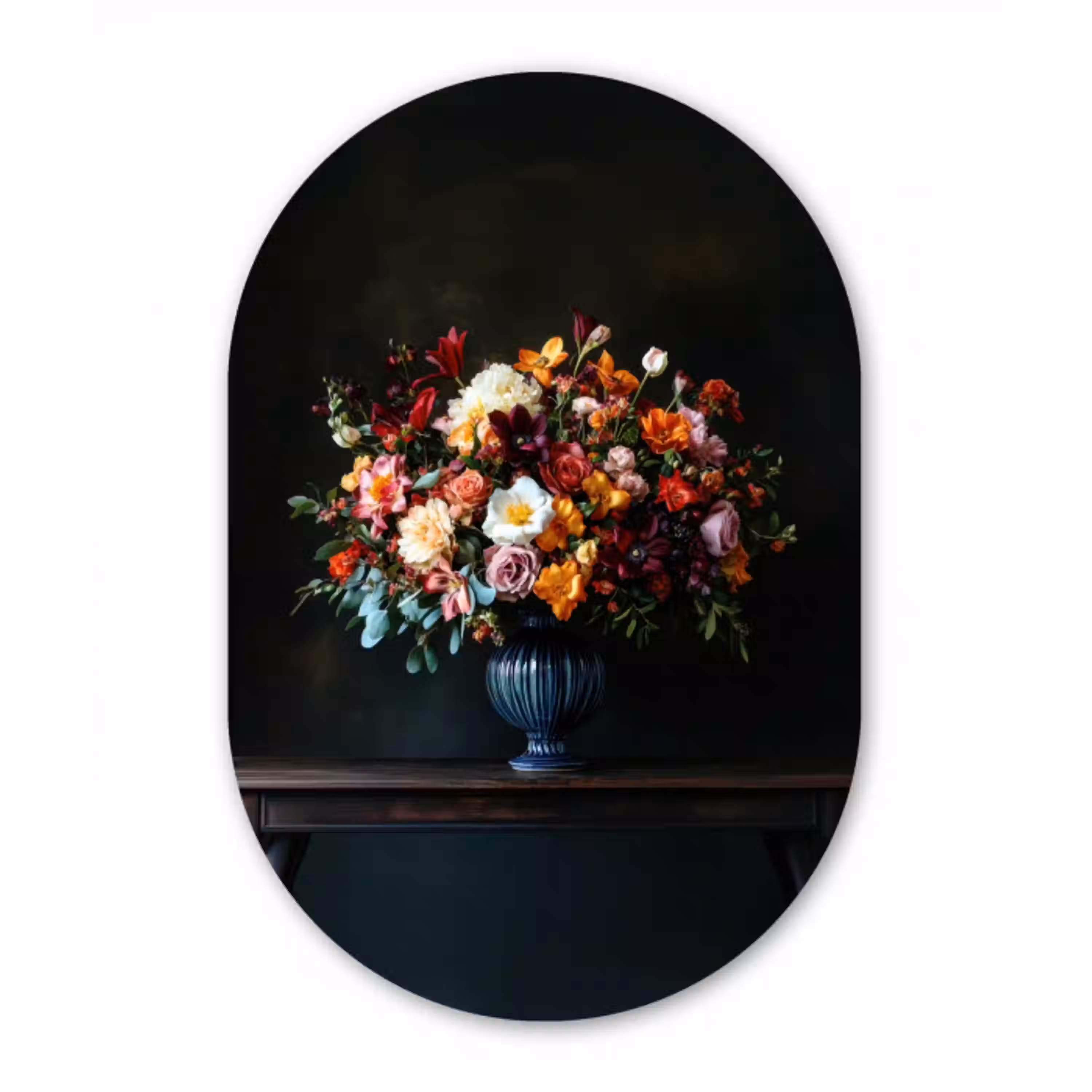 Groot - Bloemen - Vaas - Boeket Wandcirkel Ovaal Aluminium middel -3d