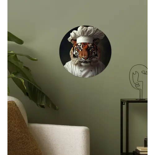 Tijger - Kokskleding - Bruin Wandcirkel behangsticker klein -sfeer2