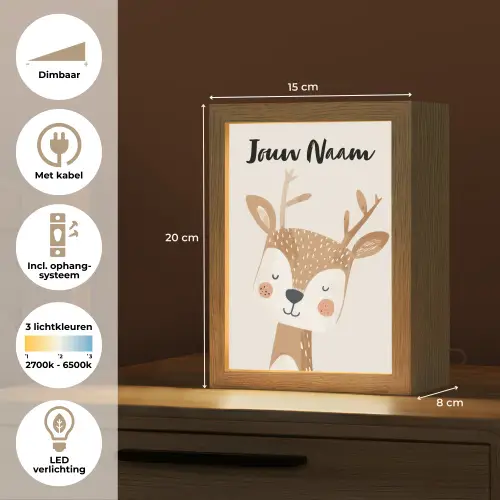 Hert - Bosdieren - Beige Light Box met kabel (Kinderlampje) klein -USP_NL