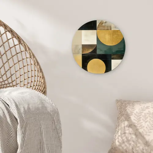 Abstract - Goud - Brons - Vormen - Geometrisch Wandcirkel kunststof plaat 5mm dik klein -sfeer5