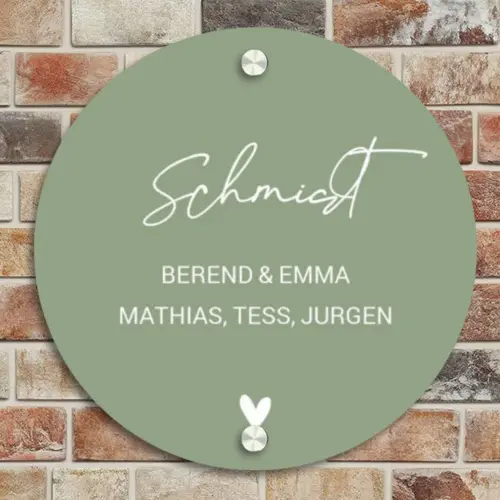 Effen olijfgroen - Sierlijk Naambord Rond klein -sfeer2