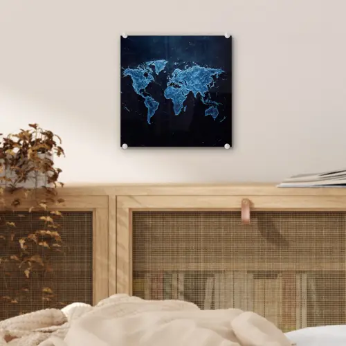 Wereldkaart - Waterstructuur - Blauw plexiglas 5mm klein -sfeer4