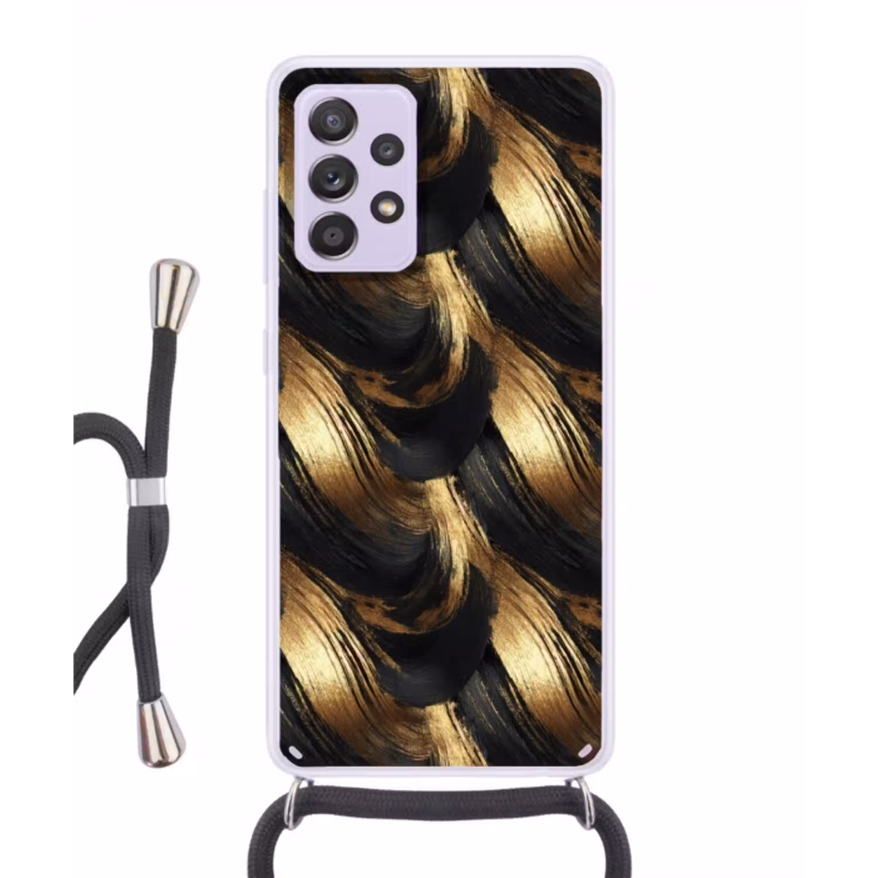 Verfstreken - Abstract - Goud - Zwart Hoesje Samsung Galaxy A52 5G met koord klein 816 -3d