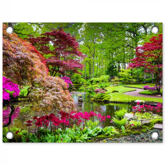 Kleurrijke Japanse tuin tuinposter los doek klein -3d