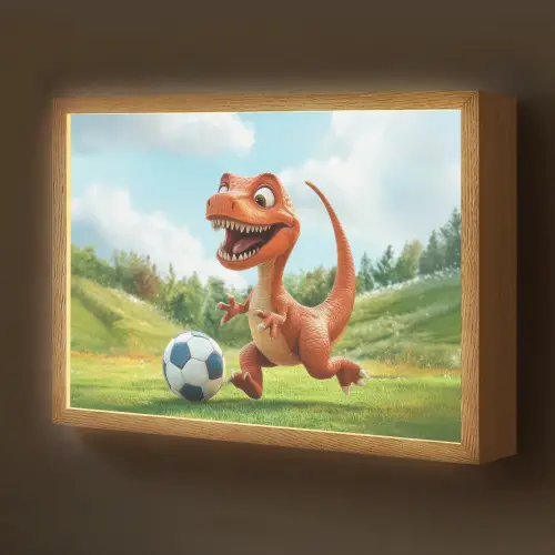 Dinosaurus - Oranje - Cartoon - Voetbal Light Box met batterij (Wandlamp kind) middel -z3d_website