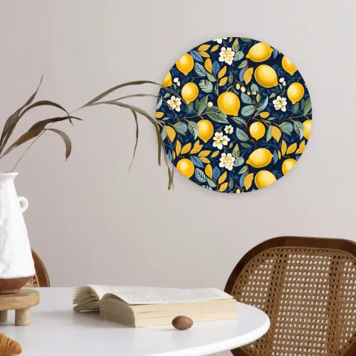 Citroenen - Bloemen - Bladeren - Blauw Wandcirkel plexiglas klein 852 -sfeer4
