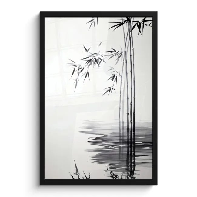 Poster met lijst - Bamboestammen - Water - Minimalistisch - Wit