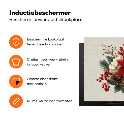 Kerststuk - Poinsettia - Dennenappels - Rood Inductie beschermer vinyl 3mm klein -zzzzzzz-td-ups