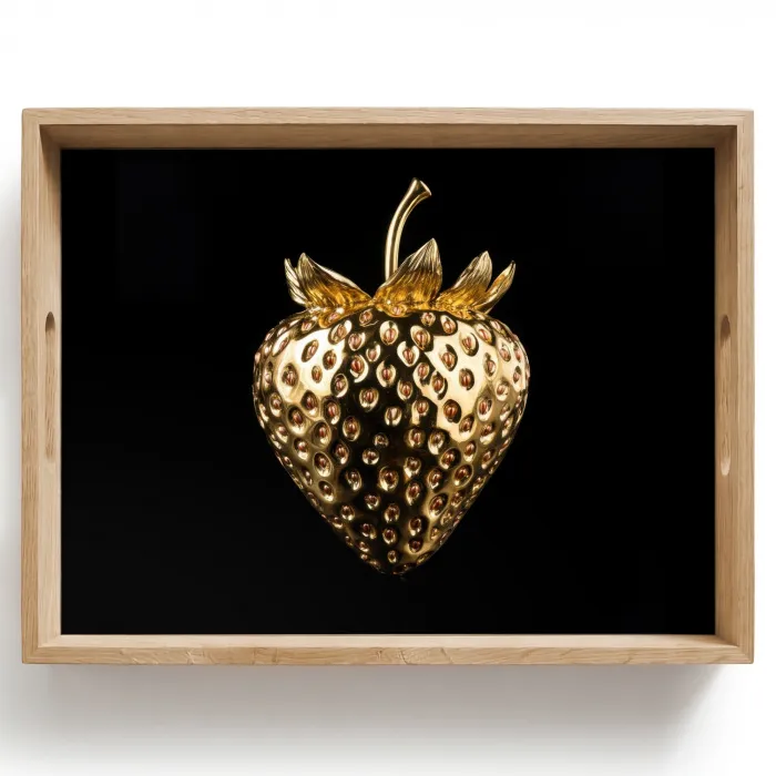 Aardbei - Goud - Zwart - Chrome Dienblad Rechthoek middel -z3d_shopping