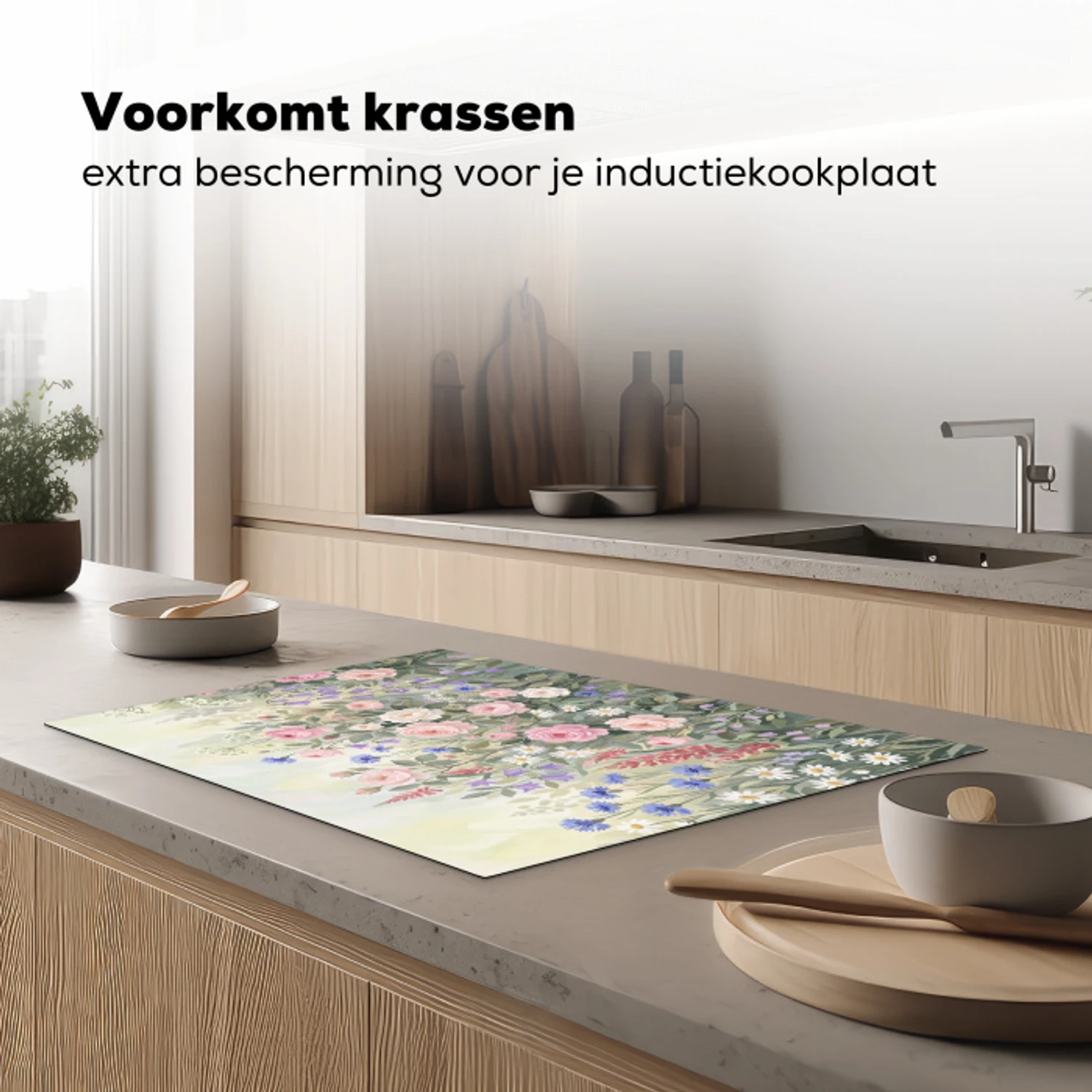 Bloemen - Tuin - Natuur - Kleurrijk Inductie beschermer vinyl 3mm klein -sfeer1