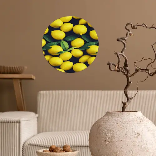 Gele - Citroenen - Druppels - Fruit Wandcirkel behangsticker klein 186 -sfeer1