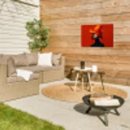 Oranje - Hoed - Vrouw Tuinposter op houten frame 2 cm dik klein -sfeer2