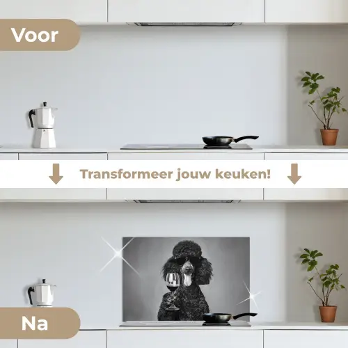 Hond - Krullen - Zonnebril - Wijn keuken achterwand spatscherm klein -voor_na_NL