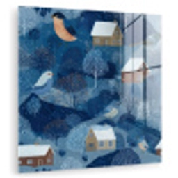 Huisjes - Vogels - Sneeuw - Winter - Blauw plexiglas 5mm klein 11 -zzzproduct_nieuw