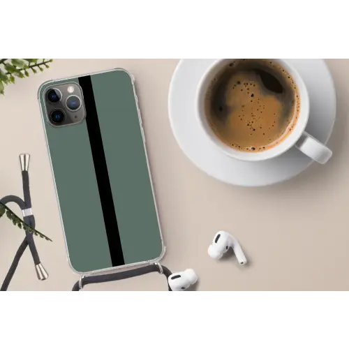 Groen - Zwart - Streep - Minimalistisch Hoesje iPhone 12 Pro met koord klein -oordop