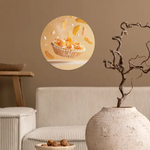 Peach - Eten - Taart - Oranje Wandcirkel behangsticker klein -sfeer1