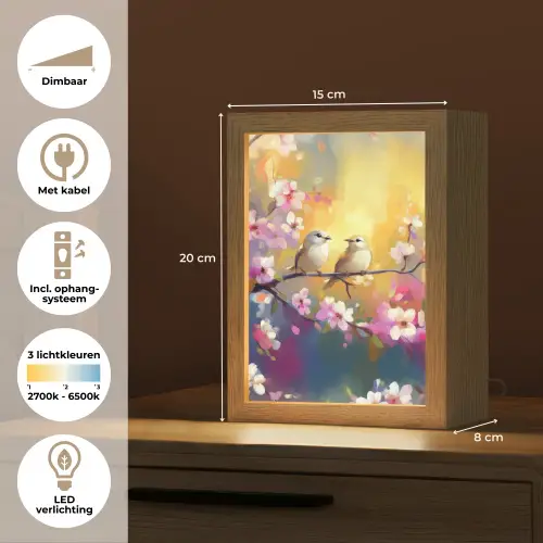Vogels - Bloemen - Roze Light Box met kabel (Tafellamp) klein -USP_NL