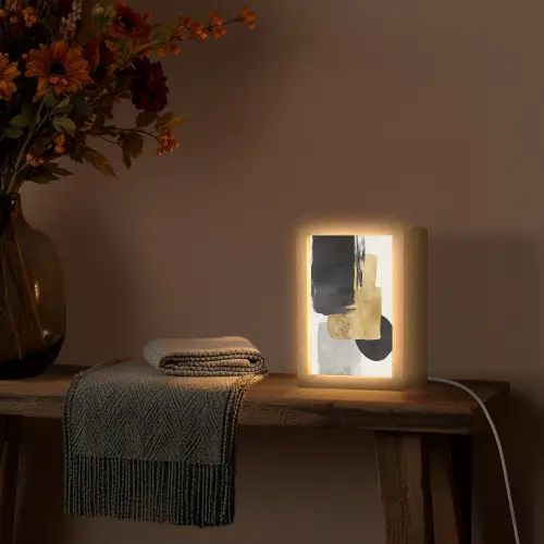 Goud - Rechthoeken - Cirkels - Abstract Light Box met kabel (Tafellamp) klein -sfeer4