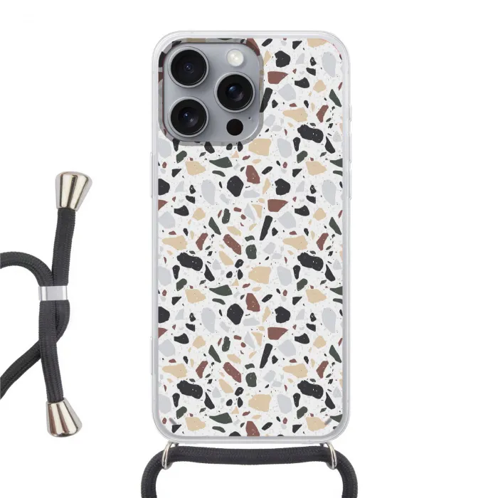 Terrazzo -  Patroon - Kleurrijk - Klei Hoesje iPhone 16 Pro Max met koord klein 804 -3d