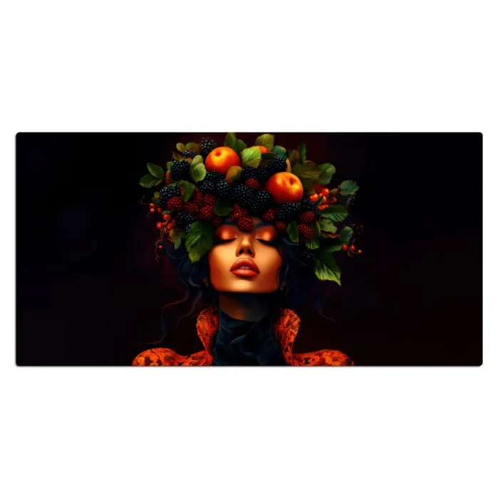 Vrouw - Zwart - Bessen - Bramen - Appels Muismat XXL klein -3d_leeg