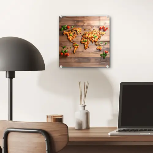 Wereldkaart - Pizza - Houten ondergrond plexiglas 5mm klein -sfeer6