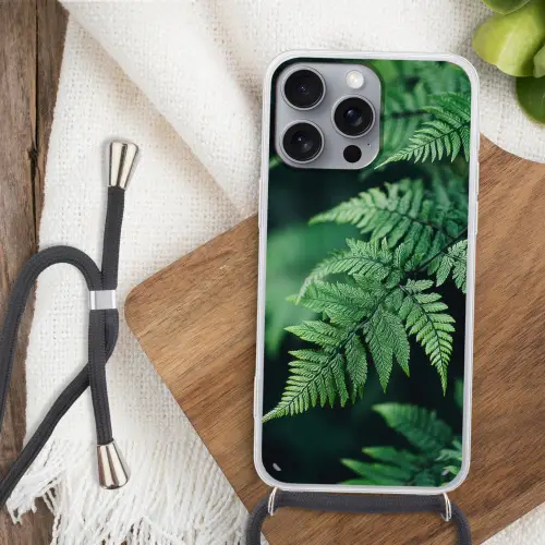 Varenblad - Groen - Structuur - Wazig Hoesje iPhone 16 Pro Max met koord klein -sfeer4