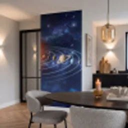 Ruimte - Zonnestelsel - Blauw Behang Vinyl klein -sfeer3