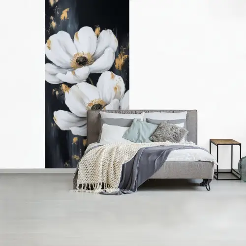 Bloemen - Wit - Abstract fotobehang vinyl groot -slaapkamer