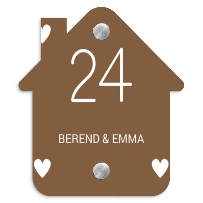 Weiße Herzchen in den Ecken - Klassisch Naambord Huisje klein -3d