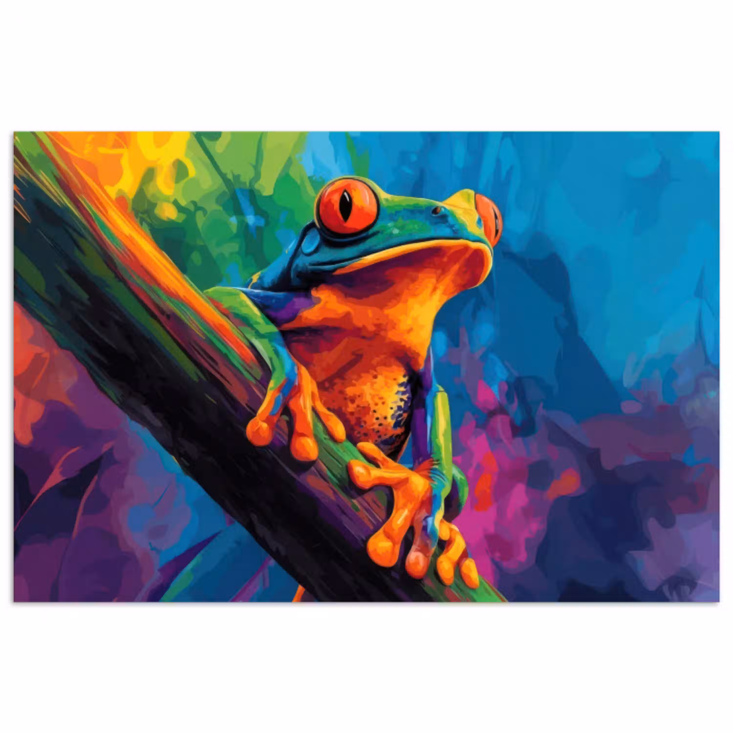 Kikker - Felgekleurd - Tak - Regenboog poster papier klein -3d