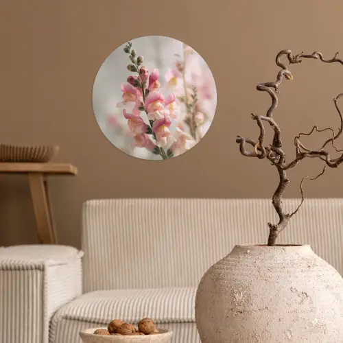 Bloem - Leeuwenbek - Roze - Stengel Wandcirkel behangsticker klein -sfeer1