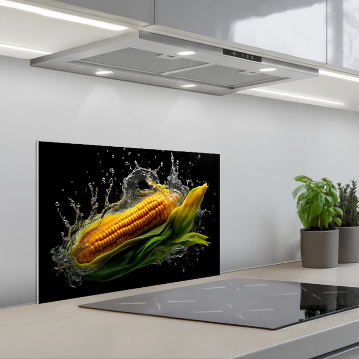 Kitchen splashback for hob - Corn - Vegetable - Plants - Black - Water ...