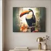 Toekan - Vogel - Bloemen - Planten Textielframe zwart klein -sfeer2