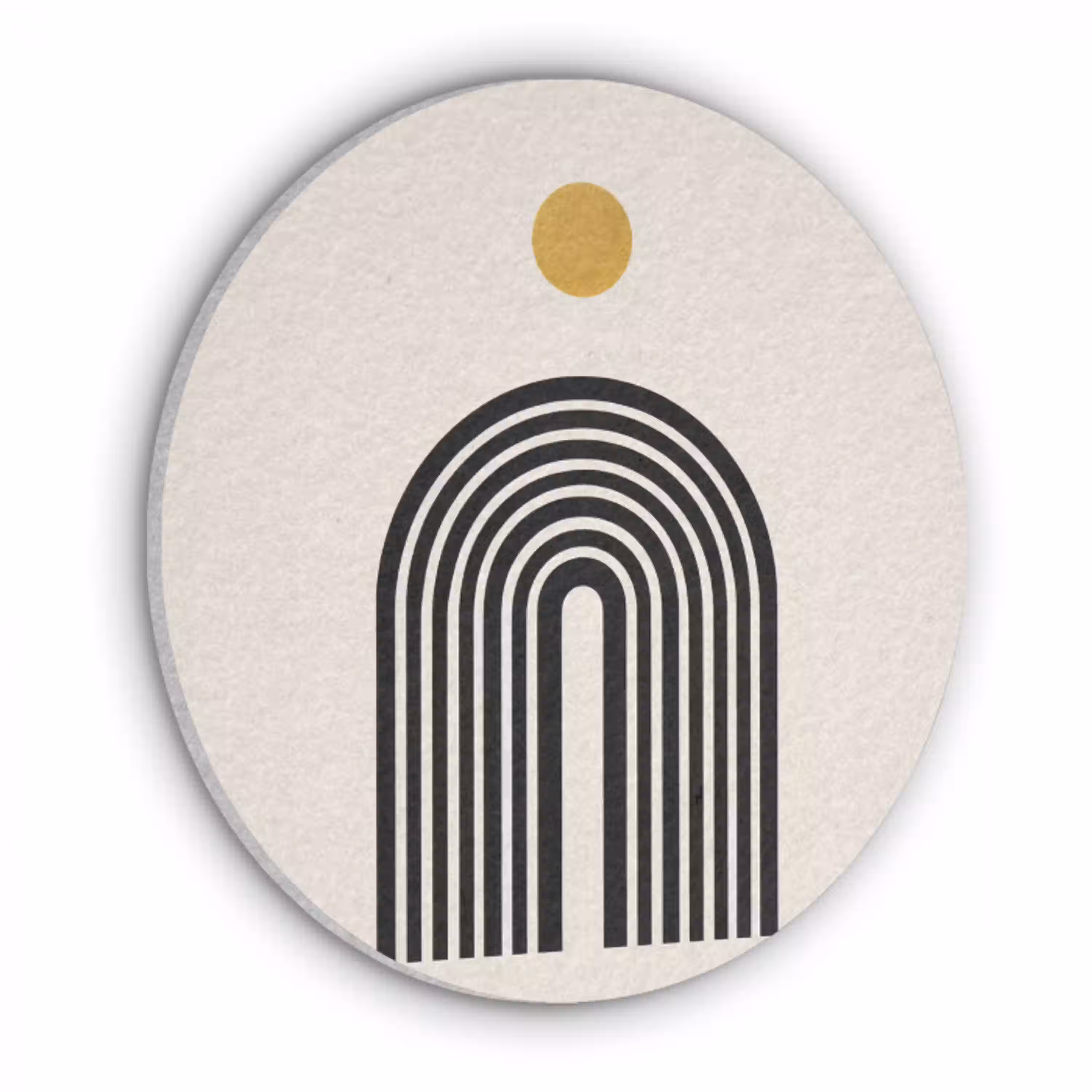 Minimalistisch - Zwarte boog - Gouden cirkel Akoestische PET Vilt - Rond klein -3d