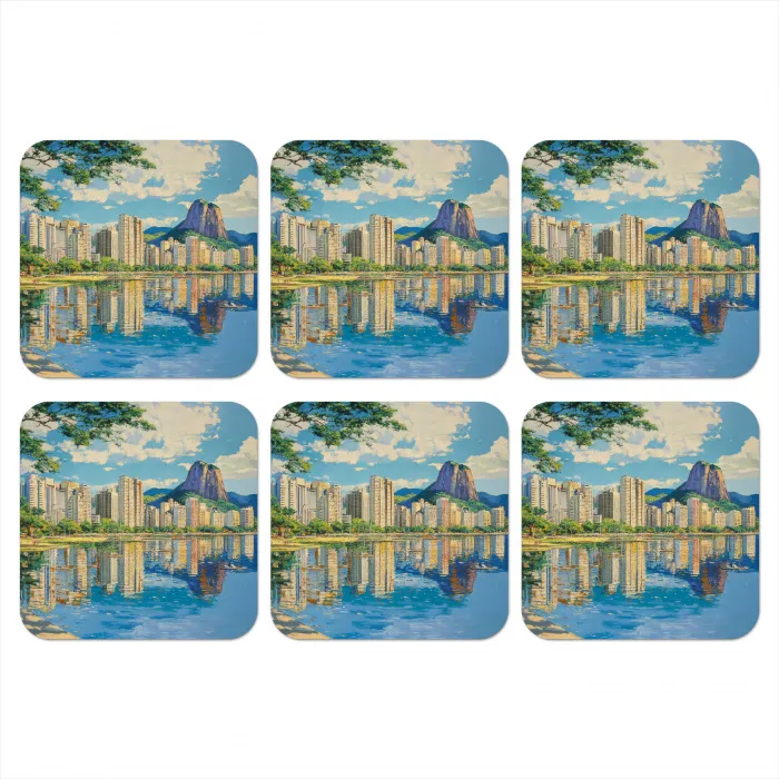 Berg - Skyline - Strand - Water onderzetter kurk middel -3d