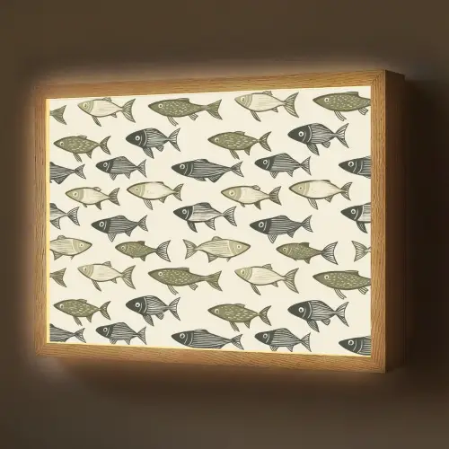 Vissen - Klassiek - Groen Light Box met batterij (Wandlamp) middel 907 -z3d_website
