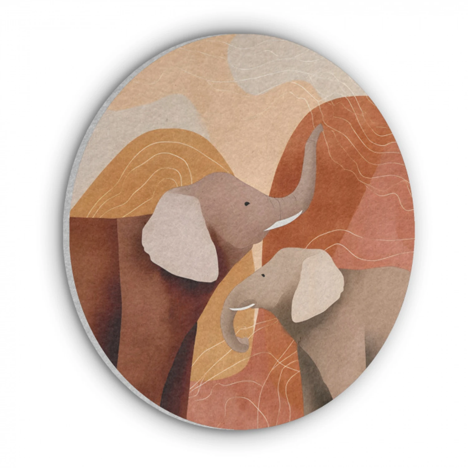 Olifanten - Oranje - Abstract Akoestische PET Vilt - Rond klein -3d