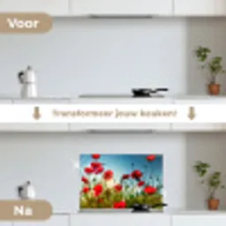 Klaprozen - Toscane - Zon - Rood - Blauw keuken achterwand spatscherm klein -voor_na_NL