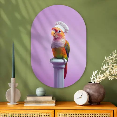 Papegaai - Koksmuts - Pilaar - Vogel Wandcirkel Ovaal Glas middel -sfeer2