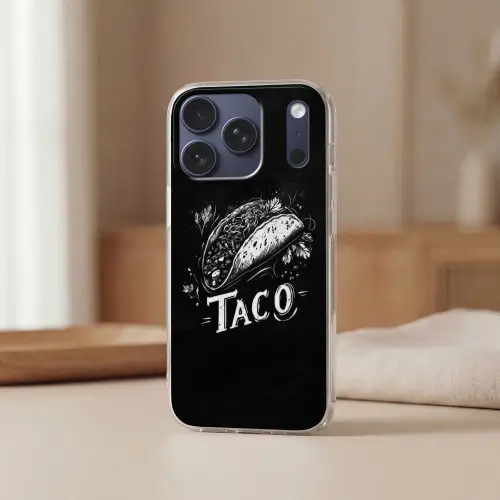 Taco - Kruiden - Witte krijtstijl - Tekst Telefoonhoesje iPhone 17 Pro klein -sfeer2