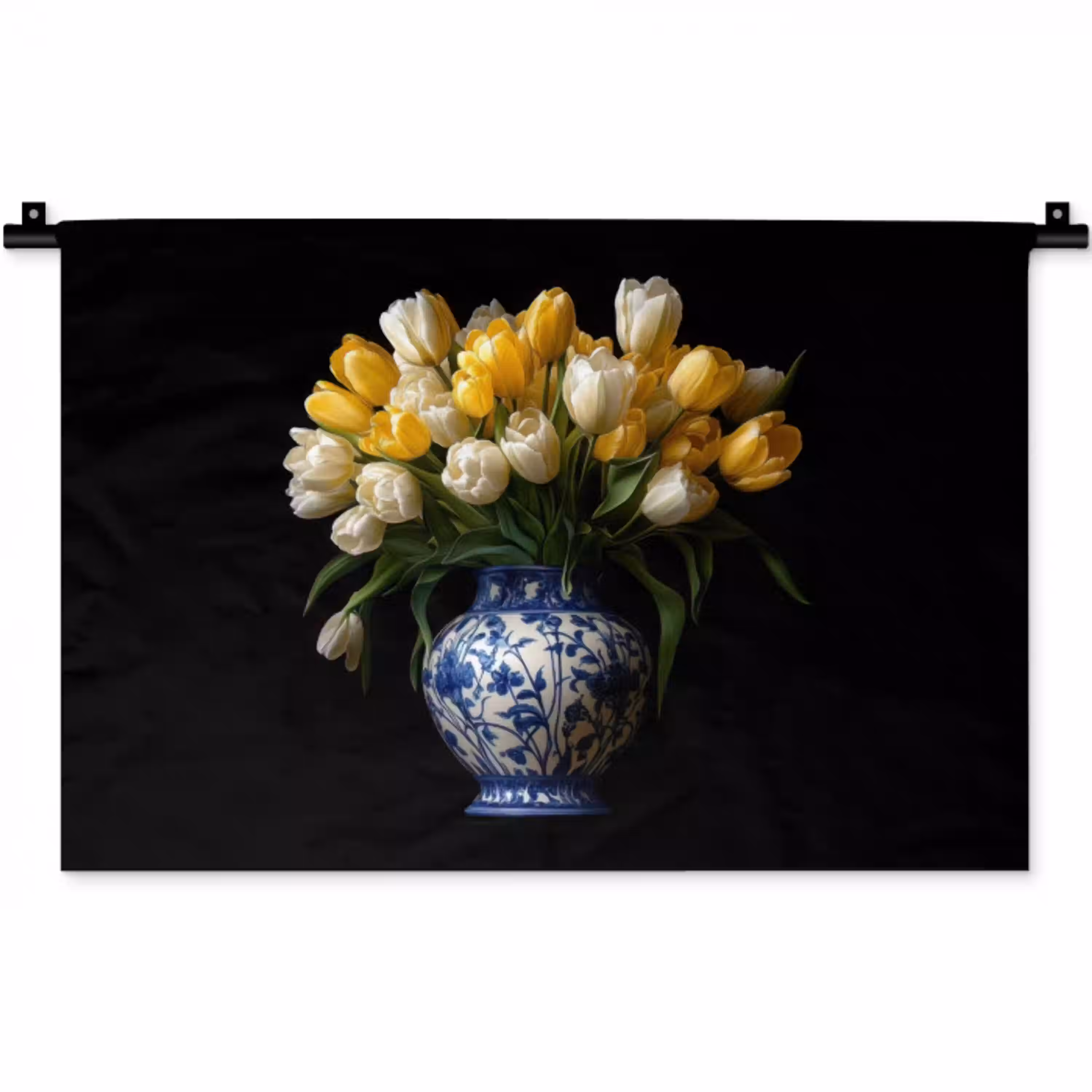 Geel - Tulpen - Vaas - Bloemen Wandkleed katoen klein -zz3d