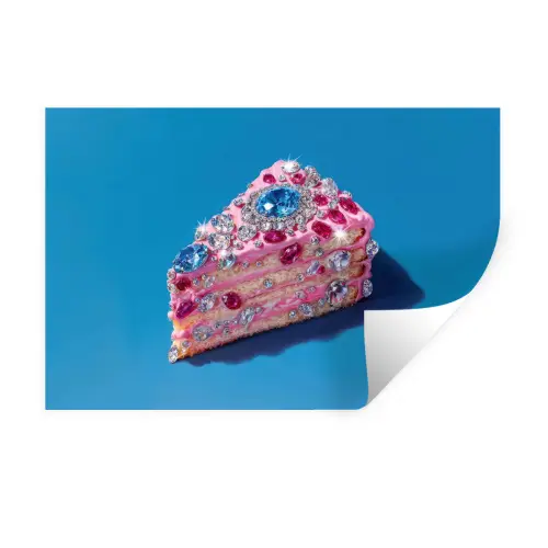 Taart - Edelstenen - Glitters - Roze Muursticker klein -3d