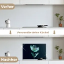 Bladeren - Bloem - Glazen - Donkerblauw keuken achterwand spatscherm klein -voor_na_DE