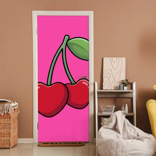 Kers - Roze - Fruit deurposter klein -sfeer1