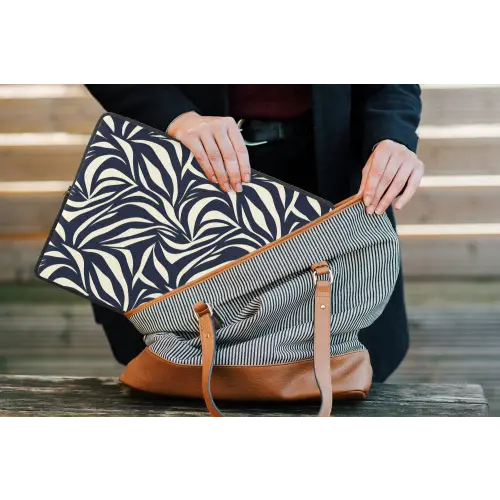 Bladvormen - Blauw - Patroon - Wit laptophoes neopreen klein 279 -tas