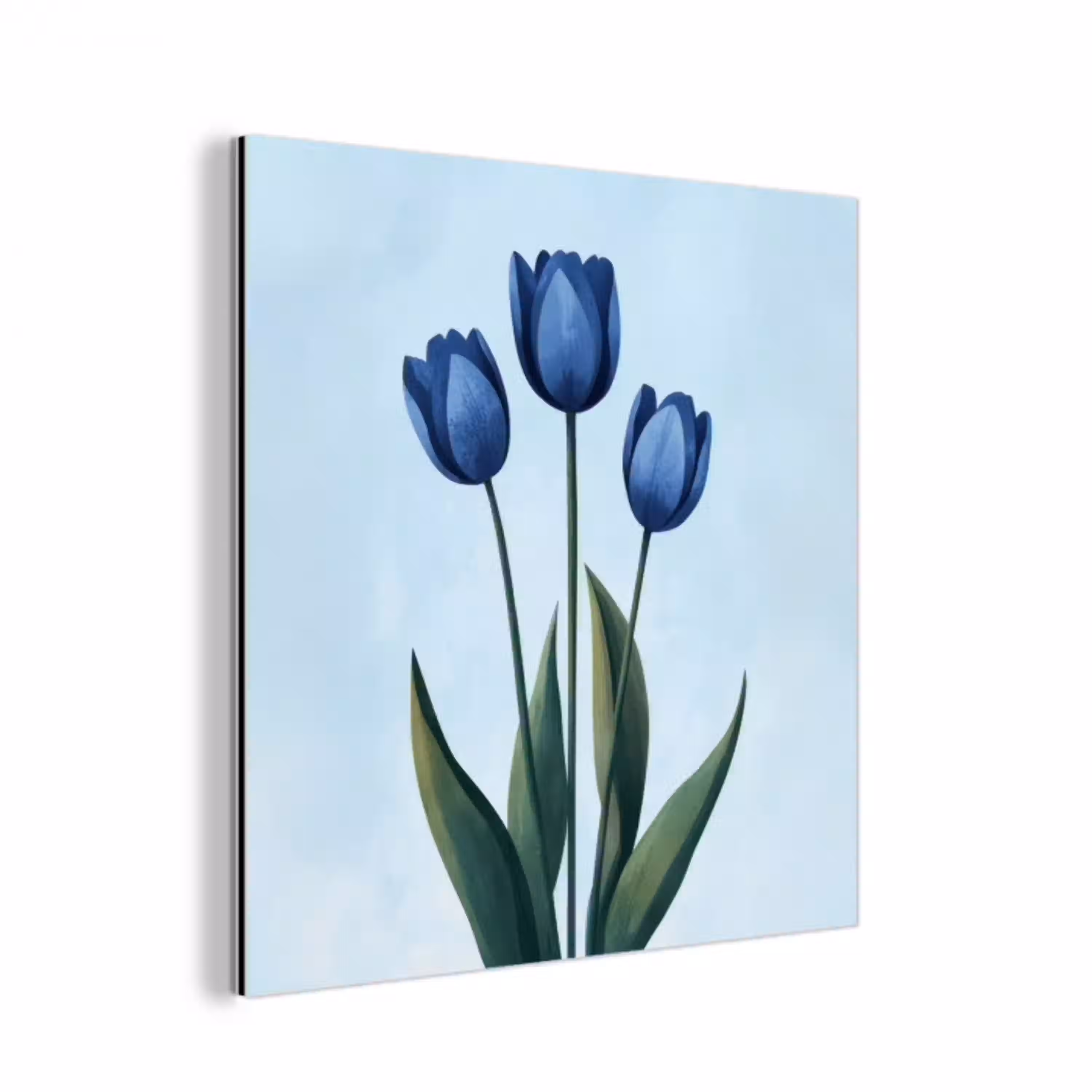 Tulpen - Blauw - Bladeren aluminium wit klein -3d