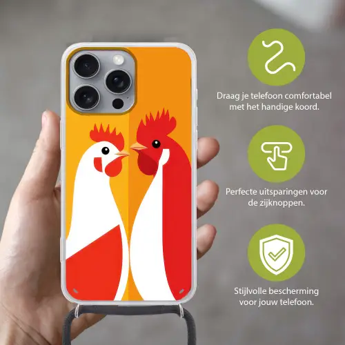 Kippen - Oranje - Vlakken Hoesje iPhone 16 Pro Max met koord klein -sfeer2_NL