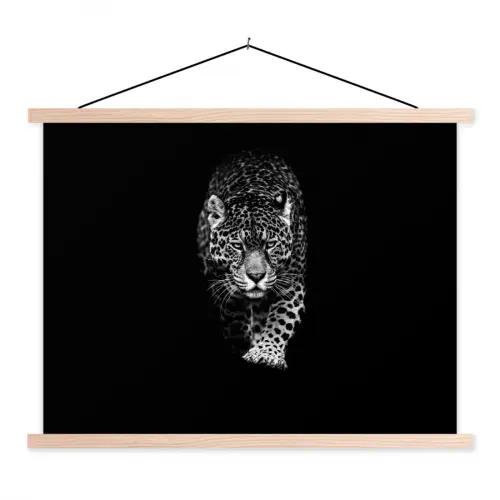 Dieren - Zwart - Luipaard - Wit - Wild textielposter latten blank klein -3d